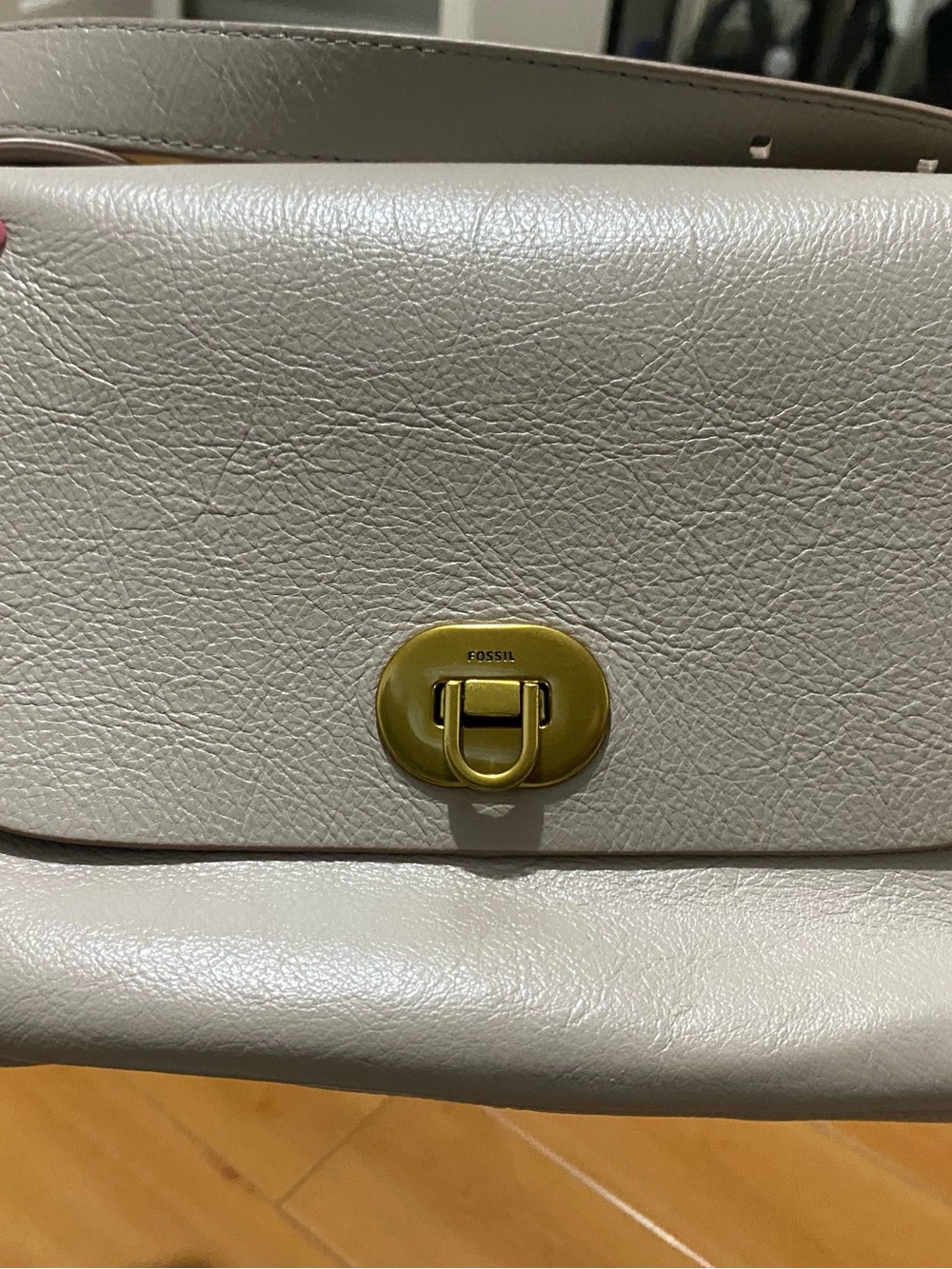 Fossil Taupe Leather Shoulder Bag with Gold Hardware
